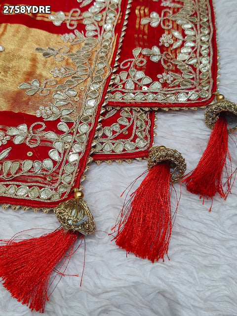 KcPc New Traditional Gaji Silk Bandhani Dupatta with Gota Patti Embellishment AMT