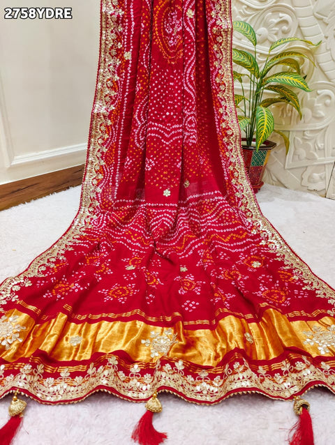 KcPc New Traditional Gaji Silk Bandhani Dupatta with Gota Patti Embellishment AMT