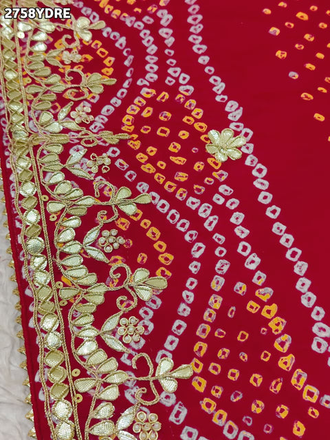 KcPc New Traditional Gaji Silk Bandhani Dupatta with Gota Patti Embellishment AMT