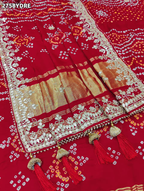 KcPc New Traditional Gaji Silk Bandhani Dupatta with Gota Patti Embellishment AMT