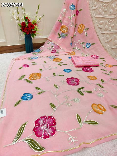 KcPc New Elegant Chiffon Silk Printed Saree with Gotapatti Work SWA