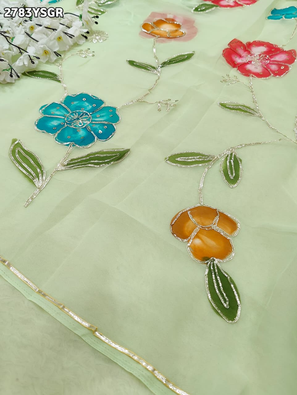 By Printed Saree With Gotapatti work