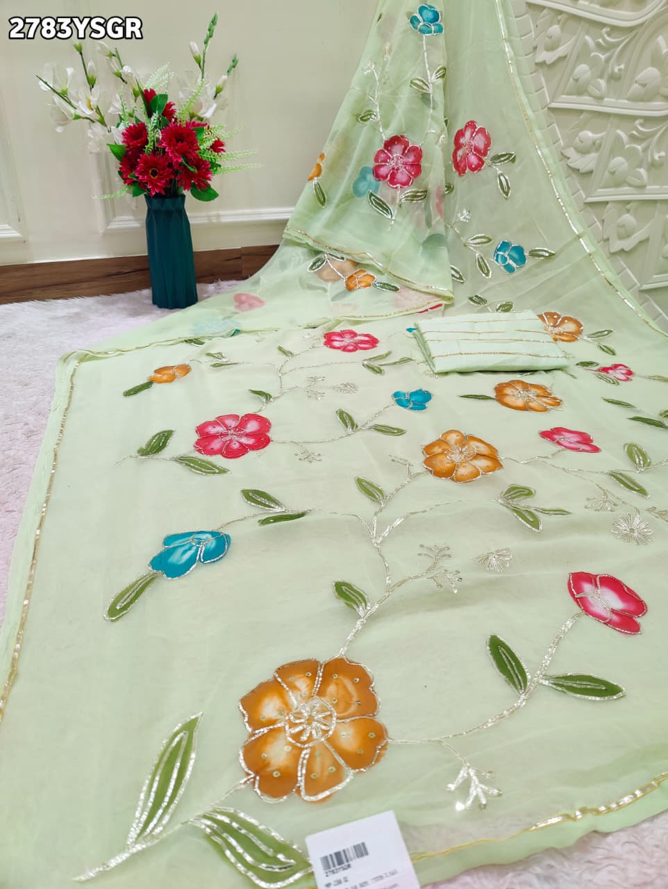 By Printed Saree With Gotapatti work