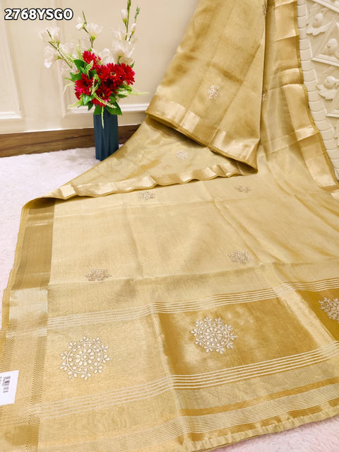 KcPc New Traditional Wedding Tissue Silk Saree with Embroidery SWA