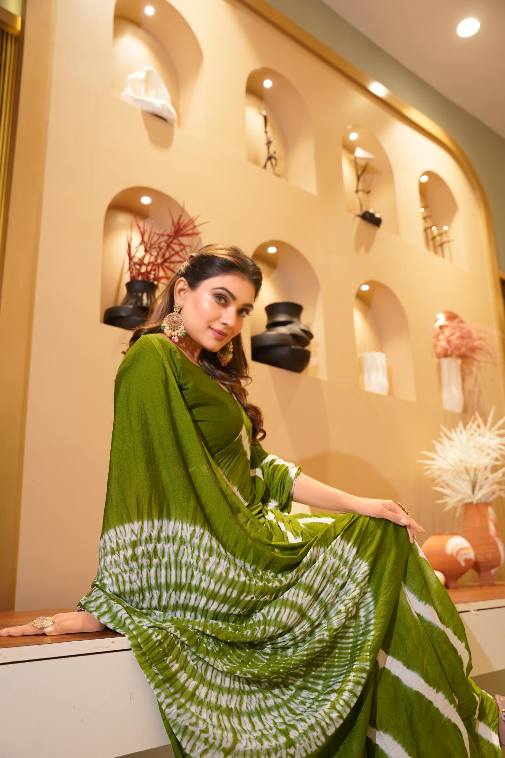 KCPc New Chinon Saree in Leheriya Pattern Saree KRN – KCPC Bandhani