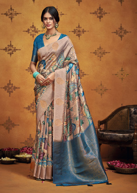 KcPc New Premium Tissue Silk Saree with Kalamkari Design Saree STR