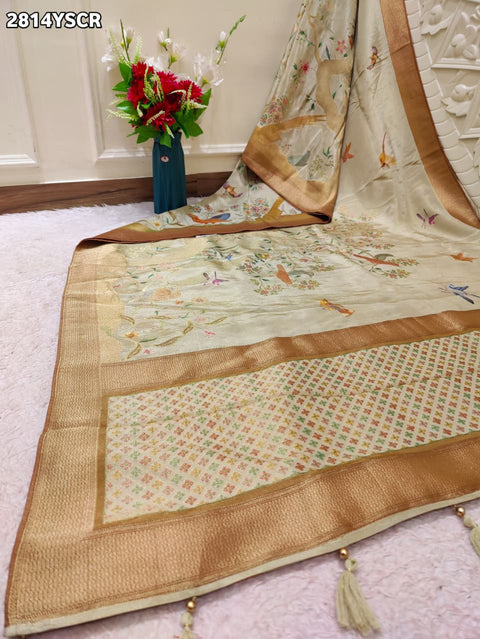 KcPc New Beautiful Printed Tushar Tissue Silk Saree with Zari Work NITY