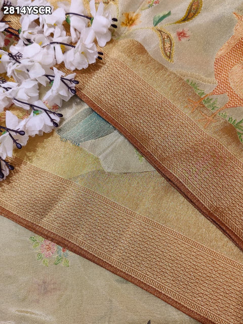 KcPc New Beautiful Printed Tushar Tissue Silk Saree with Zari Work NITY