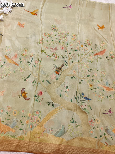 KcPc New Beautiful Printed Tushar Tissue Silk Saree with Zari Work NITY