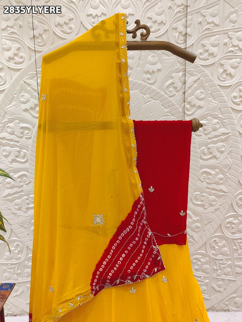 KcPc New Traditional Chinon Leheriya Lehenga with Gota Patti Handwork GSM