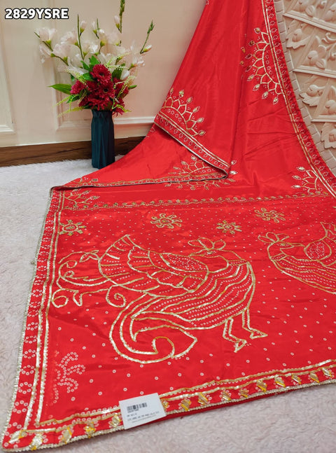 KcPc New Royal Modal Silk Gaji Bandhani Saree with Gota Patti Work  SWA