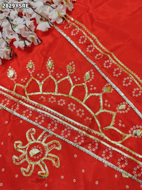 KcPc New Royal Modal Silk Gaji Bandhani Saree with Gota Patti Work  SWA