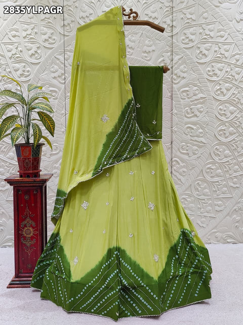 KcPc New Charming Chinon Leheriya Lehenga with Golden Gota Patti Touch GSM
