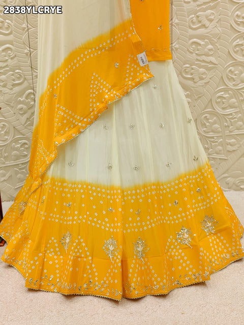 KcPc New Traditional Chinon Bandhani Lehenga with Gota Patti Detailing GSM