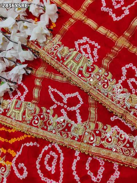 KcPc New Royal Gaji Silk Bandhani Saree with Zardozi Work for Weddings SRN