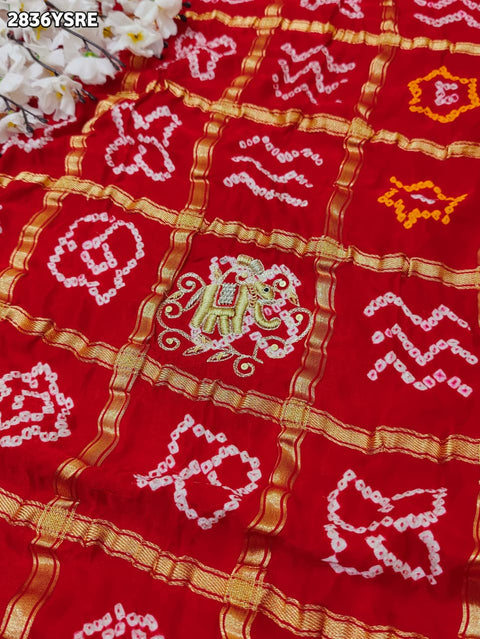 KcPc New Royal Gaji Silk Bandhani Saree with Zardozi Work for Weddings SRN