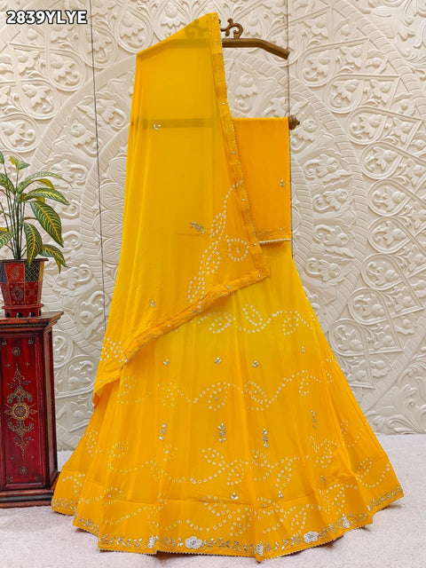 KcPc New Elegant Bandhani Lehenga in Chinon with Traditional Gota Patti GSM