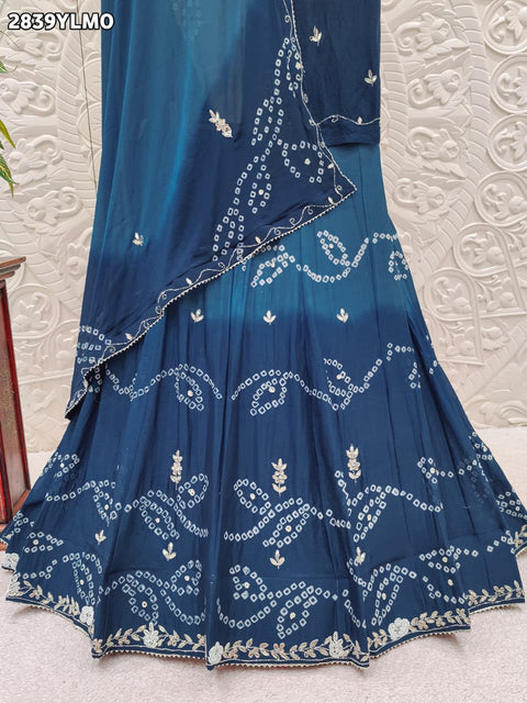 KcPc New Designer Chinon Bandhani Lehenga with Handcrafted Gota Patti Work GSM