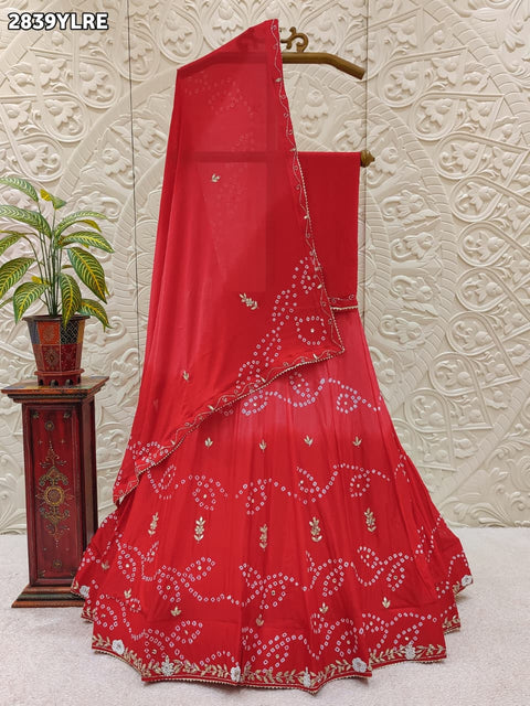 KcPc New Handworked Gota Patti Lehenga in Chinon Bandhani Design GSM