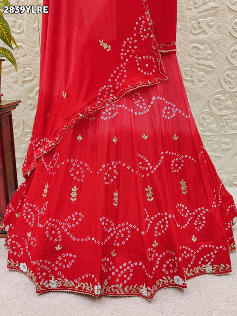 KcPc New Handworked Gota Patti Lehenga in Chinon Bandhani Design GSM