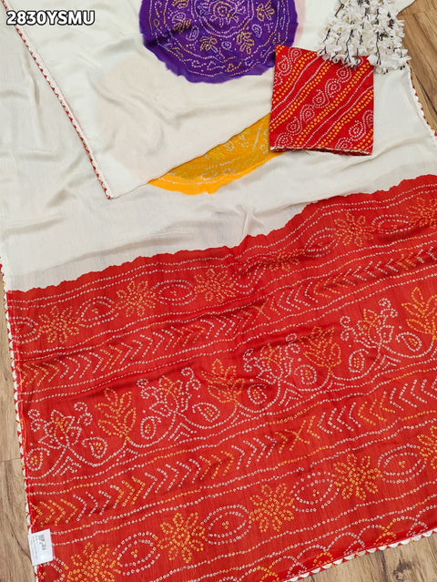 KcPc New Elegant Chinon Panetar Style Bandhani Saree SWA