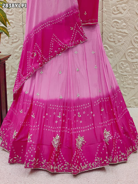 KcPc New Traditional Chinon Lehenga with Bandhani Work & Gota Patti Touch GSM