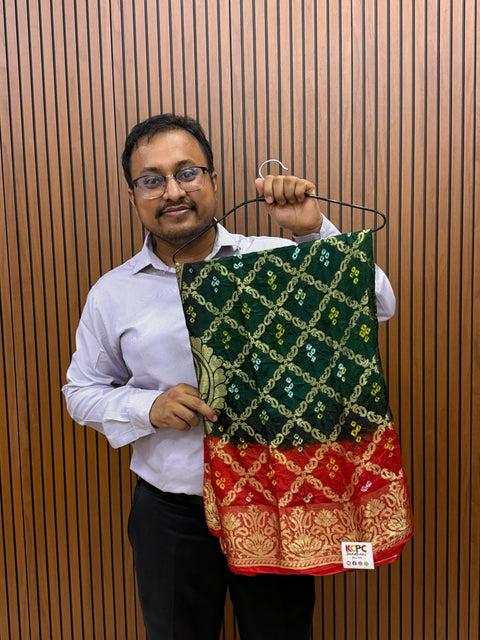 KcPc Jacquard Silk Bandhani Dupatta with Handmade Work