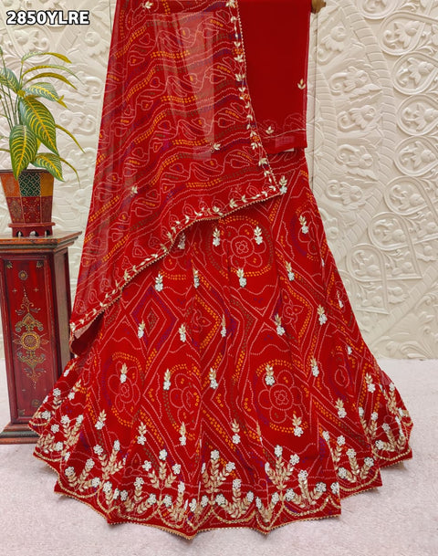 KcPc New Traditional Jaipuri Chunri Style Lehenga in Georgette Fabric RTK