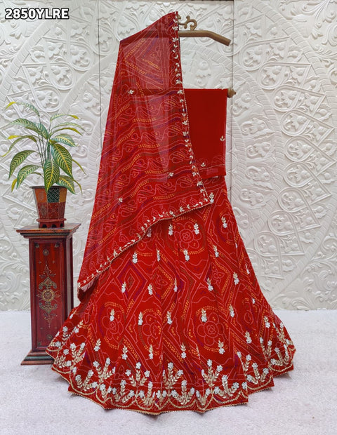 KcPc New Traditional Jaipuri Chunri Style Lehenga in Georgette Fabric RTK