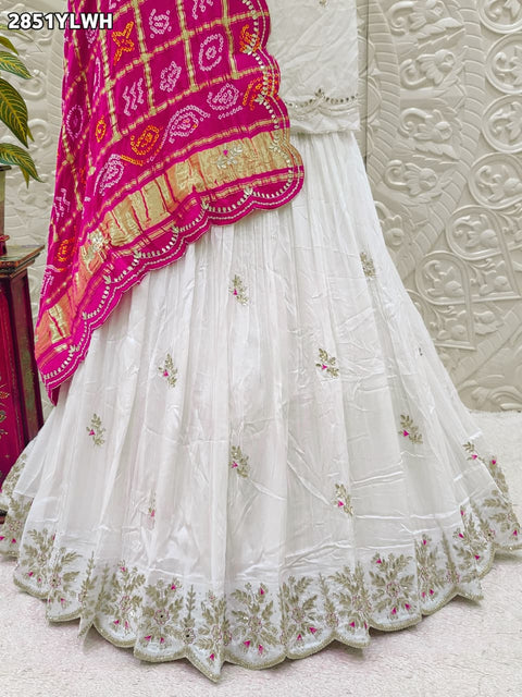KcPc New Udapa Silk Bandhani Lehenga with Cutdana & Gota Patti Work RTK