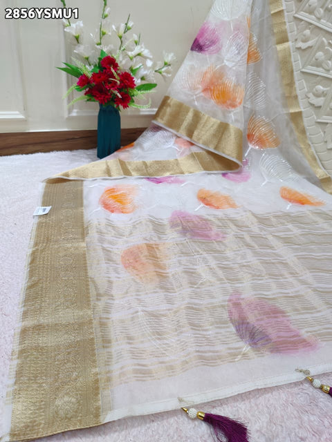 KcPc New Tissue Silk Printed Saree with Elegant Zari Border SWA