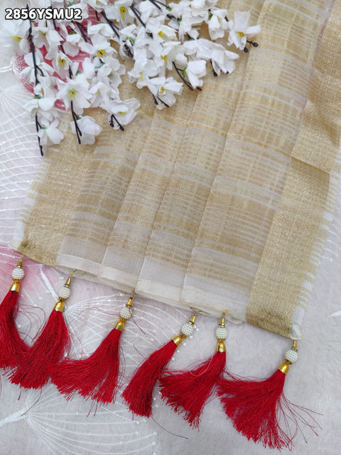 KcPc New Traditional Printed Tissue Silk Saree with Golden Border SWA