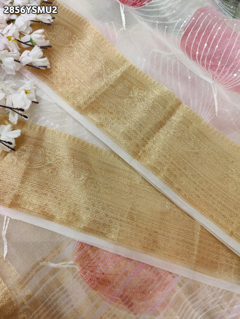 KcPc New Traditional Printed Tissue Silk Saree with Golden Border SWA