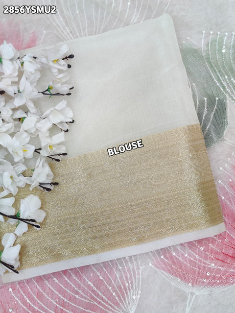 KcPc New Traditional Printed Tissue Silk Saree with Golden Border SWA
