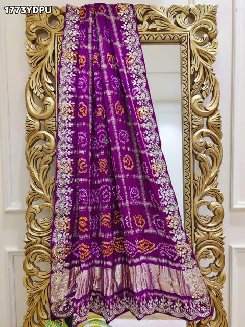 KcPc New Traditional Gaji Silk Bandhani Dupatta with Gota Patti Embellishment RG
