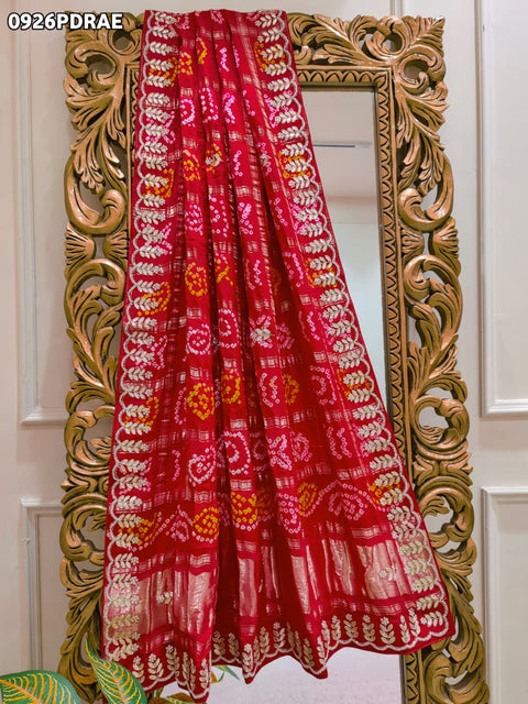 KcPc New Elegant Gaji Silk Dupatta Bandhani Design for Bridal Look RG