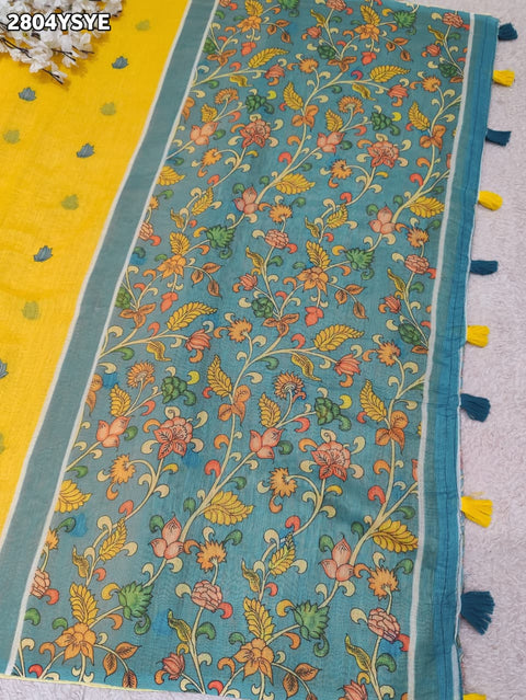 KcPc New Stylish Kalamkari Soft Cotton Saree for Everyday & Festival Occasions ASH
