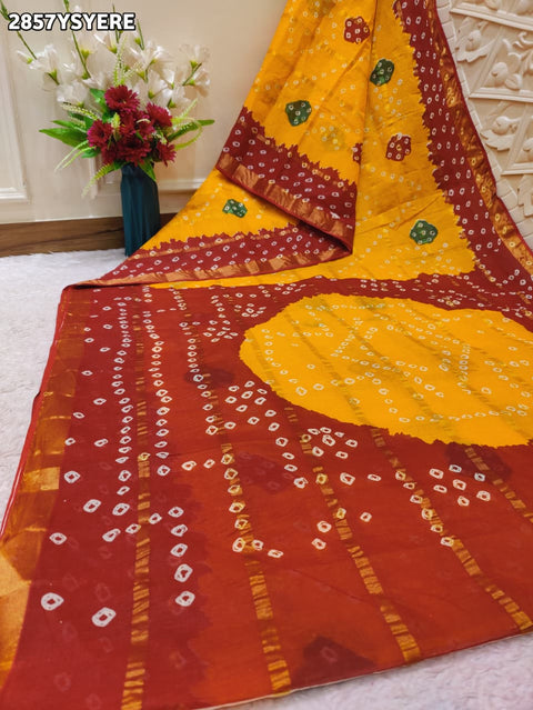 KcPc New Elegant Cotton Ghatchola Saree with Bikaneri Bandhej Work KC