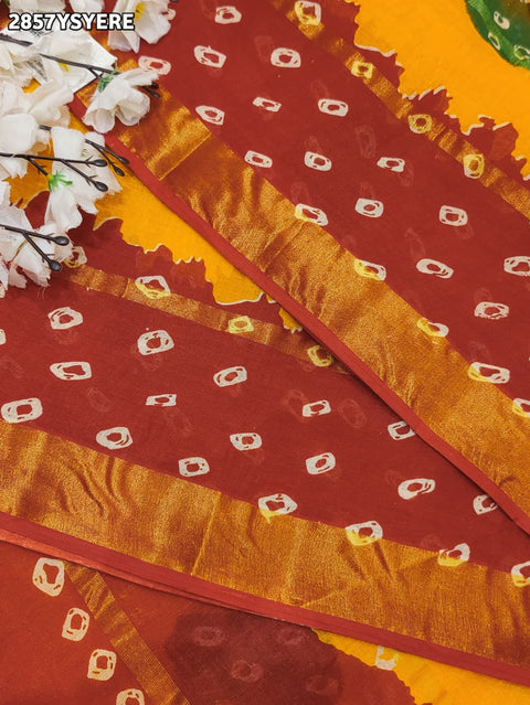 KcPc New Elegant Cotton Ghatchola Saree with Bikaneri Bandhej Work KC