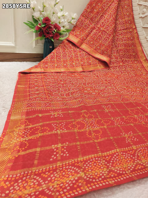 KcPc New Classic Mangal Path Cotton Ghatchola Saree with Bandhej Work
