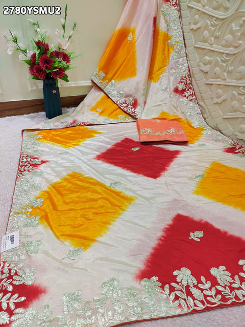 KcPc New Designer Tie & Dye Saree with Rich Gota Patti Embellishment SWA