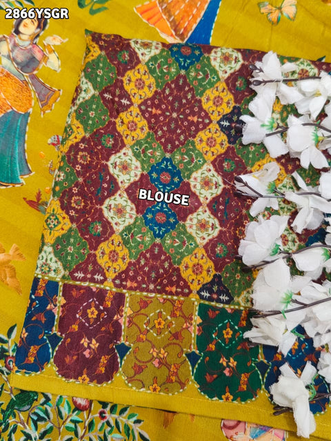 KcPc New Elegant Tussar Silk Kalamkari Saree with Tharad Tari Work SVD