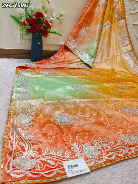KcPc New Premium Chinon Digi Bandhani Saree with Gota Patti Embellishment GAN
