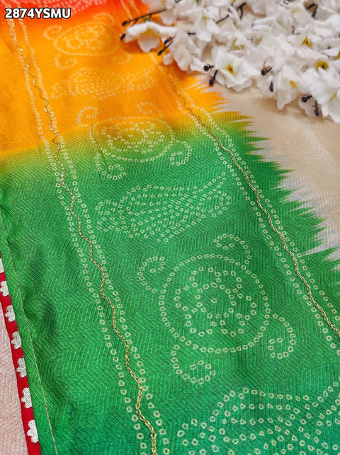 KcPc New Trendy Jute Silk Bandhani Saree for Daily Wear GAN