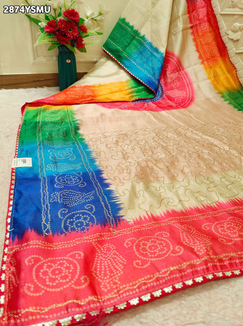KcPc New Trendy Jute Silk Bandhani Saree for Daily Wear GAN