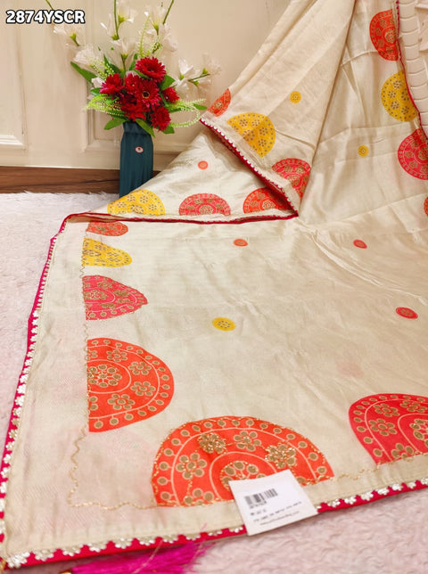 KcPc New Elegant Jute Silk Bandhani Casual Saree GAN