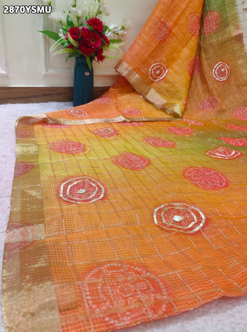 KcPc New Elegant Kota Doriya Bandhani Saree with Gota Patti Work GAN