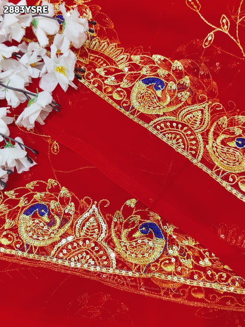 KcPc New Elegant Designer Chiffon Saree with Fine Aari Tari Work JAY