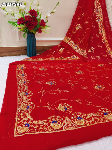 KcPc New Elegant Designer Chiffon Saree with Fine Aari Tari Work JAY