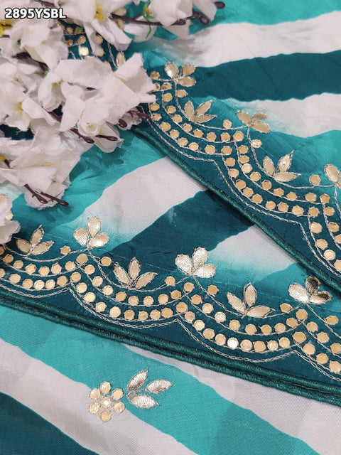 KcPc New Creap Silk Ajrakh Leheriya Saree with Mirror & Gota Patti Work RG